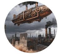 Jigsaw Puzzles for Adults 195 Pieces Mechanical Airship Round Wooden Puzzle, Challenging Decorative Puzzles
