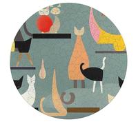 Jigsaw Puzzles for Adults 195 Pieces Mid-Century Modern Art Cats Round Wooden Puzzle, Challenging Decorative Puzzles