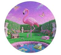 Jigsaw Puzzles for Adults 195 Pieces Neon Flamingo Pattern Round Wooden Puzzle, Challenging Decorative Puzzles