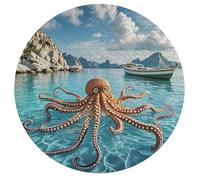 Jigsaw Puzzles for Adults 195 Pieces Octopus and Boat Round Wooden Puzzle, Challenging Decorative Puzzles