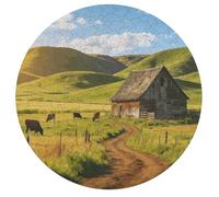 Jigsaw Puzzles for Adults 195 Pieces Old Houses and The Pastureland Round Wooden Puzzle, Challenging Decorative Puzzles