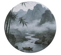 Jigsaw Puzzles for Adults 195 Pieces Rainy and Misty Return of The Boat Round Wooden Puzzle, Challenging Decorative Puzzles