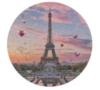 Jigsaw Puzzles for Adults 195 Pieces Romantic Paris Eiffel Tower Round Wooden Puzzle, Challenging Decorative Puzzles