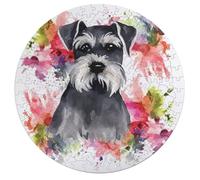Jigsaw Puzzles for Adults 195 Pieces Schnauzer Round Wooden Puzzle, Challenging Decorative Puzzles