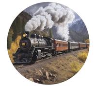 Jigsaw Puzzles for Adults 195 Pieces Steam Locomotive Train Round Wooden Puzzle, Challenging Decorative Puzzles