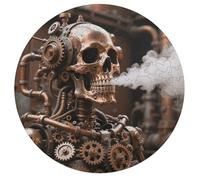 Jigsaw Puzzles for Adults 195 Pieces Steam - Punk Metal Skull Round Wooden Puzzle, Challenging Decorative Puzzles