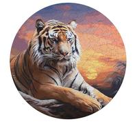 Jigsaw Puzzles for Adults 195 Pieces Tiger Colorful Sunset Round Wooden Puzzle, Challenging Decorative Puzzles