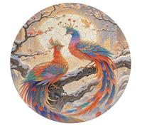 Jigsaw Puzzles for Adults 195 Pieces Two Phoenixes in Winter Round Wooden Puzzle, Challenging Decorative Puzzles