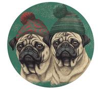 Jigsaw Puzzles for Adults 195 Pieces Two Pugs Wearing Hats Round Wooden Puzzle, Challenging Decorative Puzzles