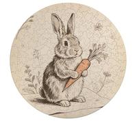 Jigsaw Puzzles for Adults 195 Pieces Vintage Rabbit Round Wooden Puzzle, Challenging Decorative Puzzles