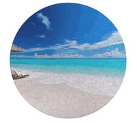Jigsaw Puzzles for Adults 195 Pieces White Beach Tropical Sea Round Wooden Puzzle, Challenging Decorative Puzzles