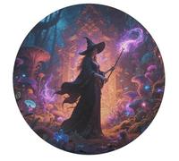 Jigsaw Puzzles for Adults 195 Pieces Witch in The Mysterious Forest Round Wooden Puzzle, Challenging Decorative Puzzles