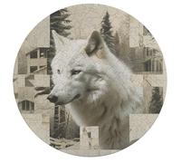 Jigsaw Puzzles for Adults 195 Pieces Wolves and Their Home Round Wooden Puzzle, Challenging Decorative Puzzles