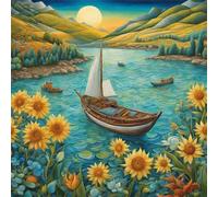 Jigsaw Puzzles for Adults 200 Piece,28x28 cm puzzle for adults Educational Game Challenge Toy 200 Pieces puzzles for Adult Home Decoration Puzzle Sunset Boat Sunflower Landscape