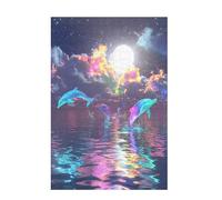 Jigsaw Puzzles for Adults 200 Piece Dolphin Large Puzzle Moon, Difficult Challenging Family Games for The Whole for Women, Wooden Jigsaws with Gift Box Packaging, Home Room Decor 35x25cm D-1130