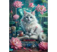 Jigsaw Puzzles for Adults 200 Piece Pink Lotus Cat, Jigsaws 200 pieces for adults Family Activity, Challenging puzzles Games, Colourful, Beautiful Decoration Puzzle