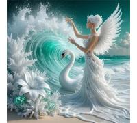 Jigsaw Puzzles For Adults 200 piece,Sea Wave Woman Swan jigsaw puzzle 28x28 cm Challenging puzzles,DIY Puzzle for Home Decoration Family Perfect Game
