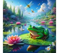 Jigsaw Puzzles for Adults 200 Pieces Lotus Lake Frogs Dragonflies,Hard Difficult Challenging Puzzle for adults,200 Piece Educational Game Home Decoration puzzle