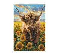 Jigsaw Puzzles for Adults 2000 Piece Highland Cattle Large Puzzle Sunflower, Difficult Challenging Family Games for The Whole for Women, Wooden Jigsaws with Gift Box Packaging, Decor 99x70cm D-1258