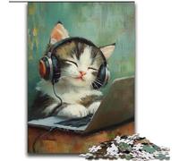 Jigsaw Puzzles for Adults 2000 Piece Puzzle Cat Listening to Music Challenging Game And Family Play Secret Santa Gifts 70x100cm