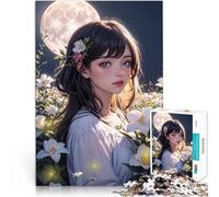 Jigsaw Puzzles for Adults 2000 Pieces Anime Girl in Moonlight with flower Stressabbau Wohnkunstdekor70x100cm