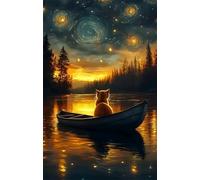 Jigsaw Puzzles for Adults 2000 Pieces Impossible Hard Difficult Challenging Puzzles for Adults 2000 Pieces Puzzle Starry Sky Lake Cat