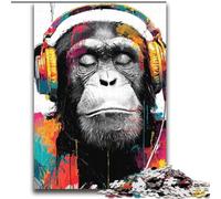 Jigsaw Puzzles for Adults 2000 Pieces Monkey with Headphones for Age 14 Years And over Decompressing Intellectual Educational Toy Great Gift 70x100cm