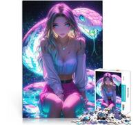 Jigsaw Puzzles for Adults 2000 Pieces Neon Snake Girl Handgeschwindigkeitswettbewerb Wohnkunstdekor70x100cm