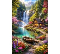 Jigsaw Puzzles for Adults 2000 Pieces,Waterfall Cabin Boat puzzles for adults,Classic Educational Games DIY Handwork Puzzle for Home Decor Gift