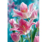 Jigsaw Puzzles for Adults 30 Piece Pink Lilies Tulips, Jigsaws 30 pieces for adults Family Activity, Challenging puzzles Games, Colourful, Beautiful Decoration Puzzle