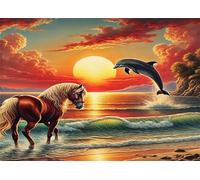 Jigsaw Puzzles for Adults 30 Pieces,Sunset Sea Horse Dolphin jigsaw puzzle 25x20 cm Challenging DIY Puzzle for Home Decoration,Family puzzles Perfect for Game