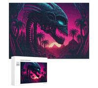 Jigsaw Puzzles for Adults 300 PCS Alien Skull in Tropical Sunset Jigsaw Relaxing Games Analysis And Logic Unique Birthday And Xmas Gifts 300 PCS