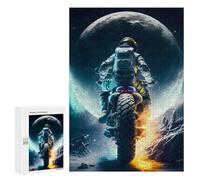 Jigsaw Puzzles for Adults 300 PCS Astronaut Motorcycle Moon Jigsaws for Adults Family Games Stress Reliever Birthday Present, Gifts, 300 PCS