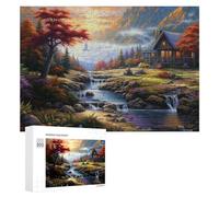 Jigsaw Puzzles for Adults 300 PCS Autumn Cabin by The Stream Puzzle for Adults Relax Games Difficult Hard Gifts for Friends And Family 300 PCS