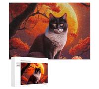Jigsaw Puzzles for Adults 300 PCS Autumn Moonlit Cat Scene Jigsaws for Adults Fun Games Perfect Decoration Challenging To Complete 300 PCS