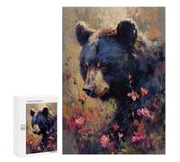 Jigsaw Puzzles for Adults 300 PCS Black Bear in Flowers Jigsaw Puzzles for Teenagers Improve Memory Train Your Brain And Hands Stress Reduction Gifts 300 PCS
