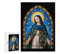 Jigsaw Puzzles for Adults 300 PCS Celestial Madonna - Stained Glass Virgin in Divine Aureole Jigsaws for Adults Family Games Stress Reliever Birthday Present, Gifts, 300 PCS