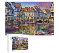 Jigsaw Puzzles for Adults 300 PCS Charming Canal Scene with Colorful Houses Jigsaws for Adults Fun Games Perfect Decoration Challenging To Complete 300 PCS