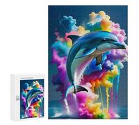 Jigsaw Puzzles for Adults 300 PCS Colorful Dolphin Splash-2 Jigsaws for Adults Fun Games Perfect Decoration Challenging To Complete 300 PCS