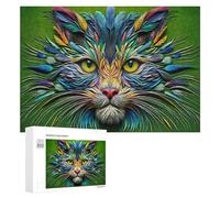 Jigsaw Puzzles for Adults 300 PCS Colorful Feathered Cat Art Jigsaws for Adults Fun Games Perfect Decoration Challenging To Complete 300 PCS