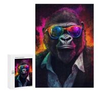 Jigsaw Puzzles for Adults 300 PCS Cool Gorilla in Sunglasses Jigsaws for Adults Relax Games Presents for Women Gifts for Friends And Family 300 PCS