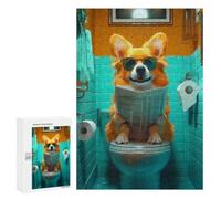 Jigsaw Puzzles for Adults 300 PCS Corgi Reading on Toilet Adult Jigsaw Puzzle Relax Games Wall Decoration Gifts for Friends And Family 300 PCS