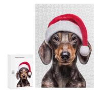 Jigsaw Puzzles for Adults 300 PCS Dachshund Dog with Santa Hat Adult Puzzles Brain Teaser Game Presents for Women Gifts for Friends And Family 300 PCS