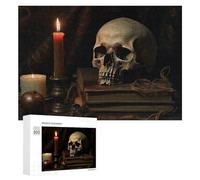 Jigsaw Puzzles for Adults 300 PCS Dark Gothic Still Life with Skull And Candle Jigsaws for Adults Fun Games Perfect Decoration Challenging To Complete 300 PCS