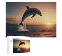 Jigsaw Puzzles for Adults 300 PCS Dolphin Leaping at Sunset Jigsaws for Adults Fun Games Perfect Decoration Challenging To Complete 300 PCS