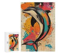 Jigsaw Puzzles for Adults 300 PCS Dolphin Splash Art Dynamic Dolphin Illustration Modern Pop Art Marine Design Adult Jigsaw Puzzle Relax Games Wall Decoration Gifts for Friends And Family 300 PCS