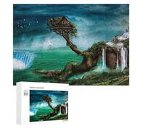 Jigsaw Puzzles for Adults 300 PCS Fantasy Treehouse with Waterfalls And Lighthouse Scene Puzzle for Adults Relax Games Difficult Hard Gifts for Friends And Family 300 PCS