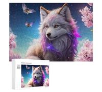 Jigsaw Puzzles for Adults 300 PCS Fantasy Wolf with Pink Hair Jigsaws for Adults Fun Games Perfect Decoration Challenging To Complete 300 PCS