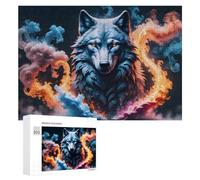 Jigsaw Puzzles for Adults 300 PCS Flame And Frost Wolf Portrait Puzzle for Adults Relax Games Difficult Hard Gifts for Friends And Family 300 PCS