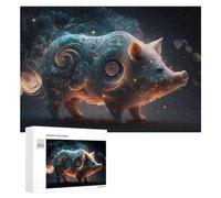 Jigsaw Puzzles for Adults 300 PCS Galactic Pig Cosmic Swirls And Sparkles Jigsaws for Adults Fun Games Perfect Decoration Challenging To Complete 300 PCS